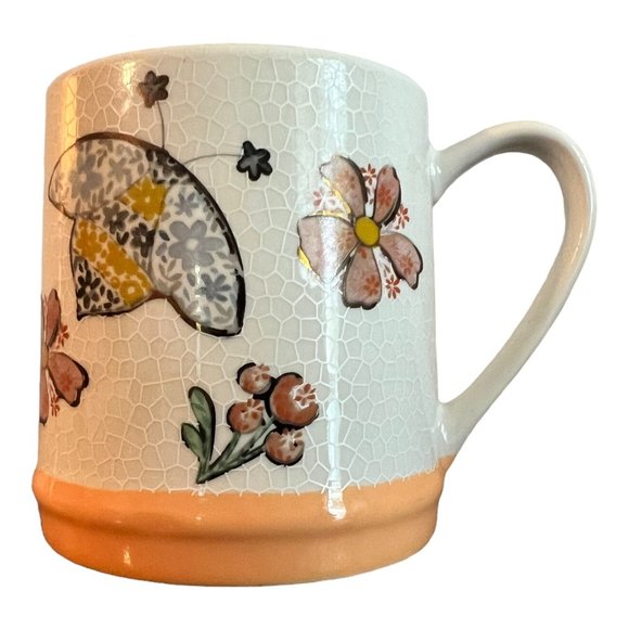 Seeds and Sunshine Coffee Mug, Cup Orange Bees and Flowers Gold Trim - Picture 1 of 7